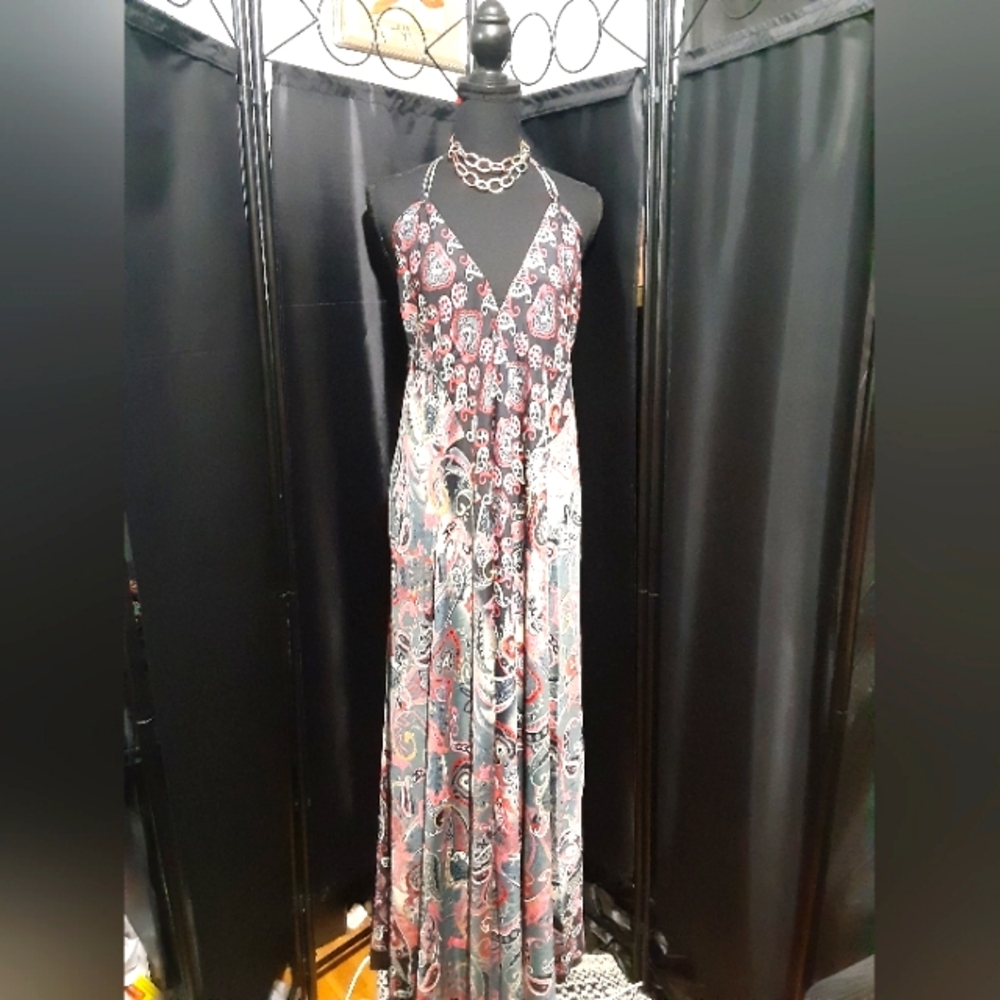 Creme Boheme Silk Women's Dress Elegant Multicolor Halter Maxi Dress One Size